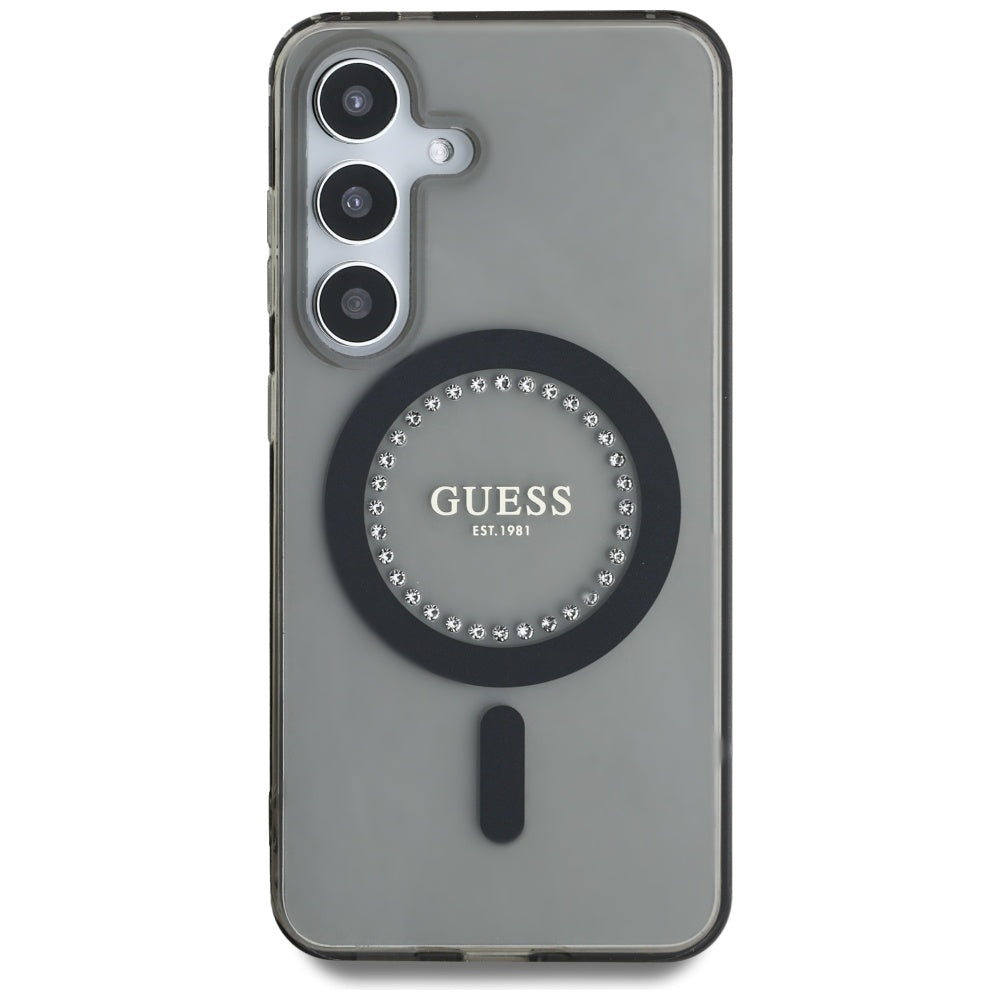 MagSafe Case for Samsung Galaxy S25 S931, Guess, IML Rhinestone, Black