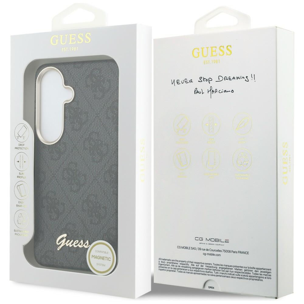 MagSafe Case for Samsung Galaxy S26 S942, Guess, 4G Script Logo, Black