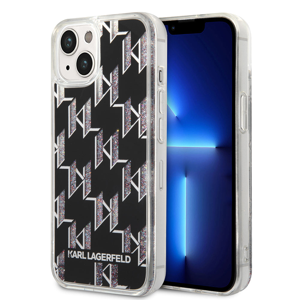 Case for Apple iPhone 14, Karl Lagerfeld, Liquid Glitter Monogram, Black