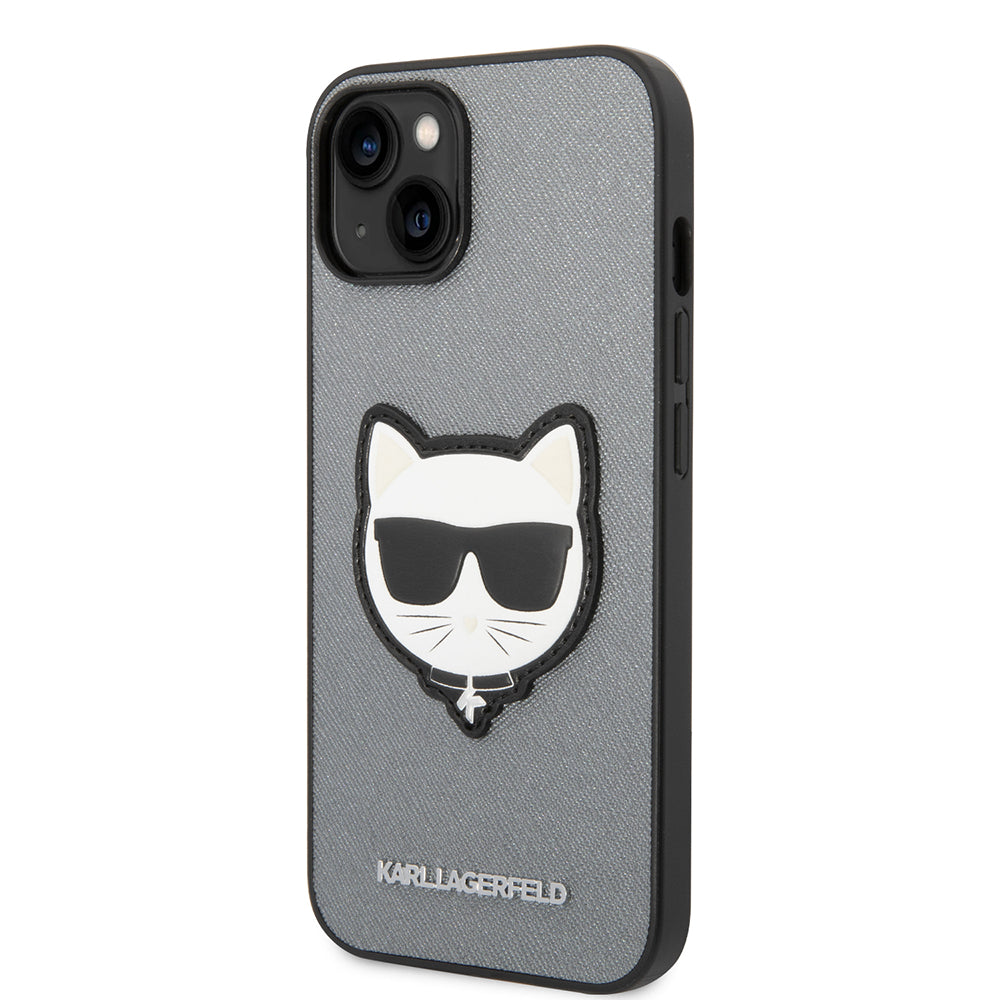 Case for Apple iPhone 14, Karl Lagerfeld, Saffiano Choupette's Head, Silver