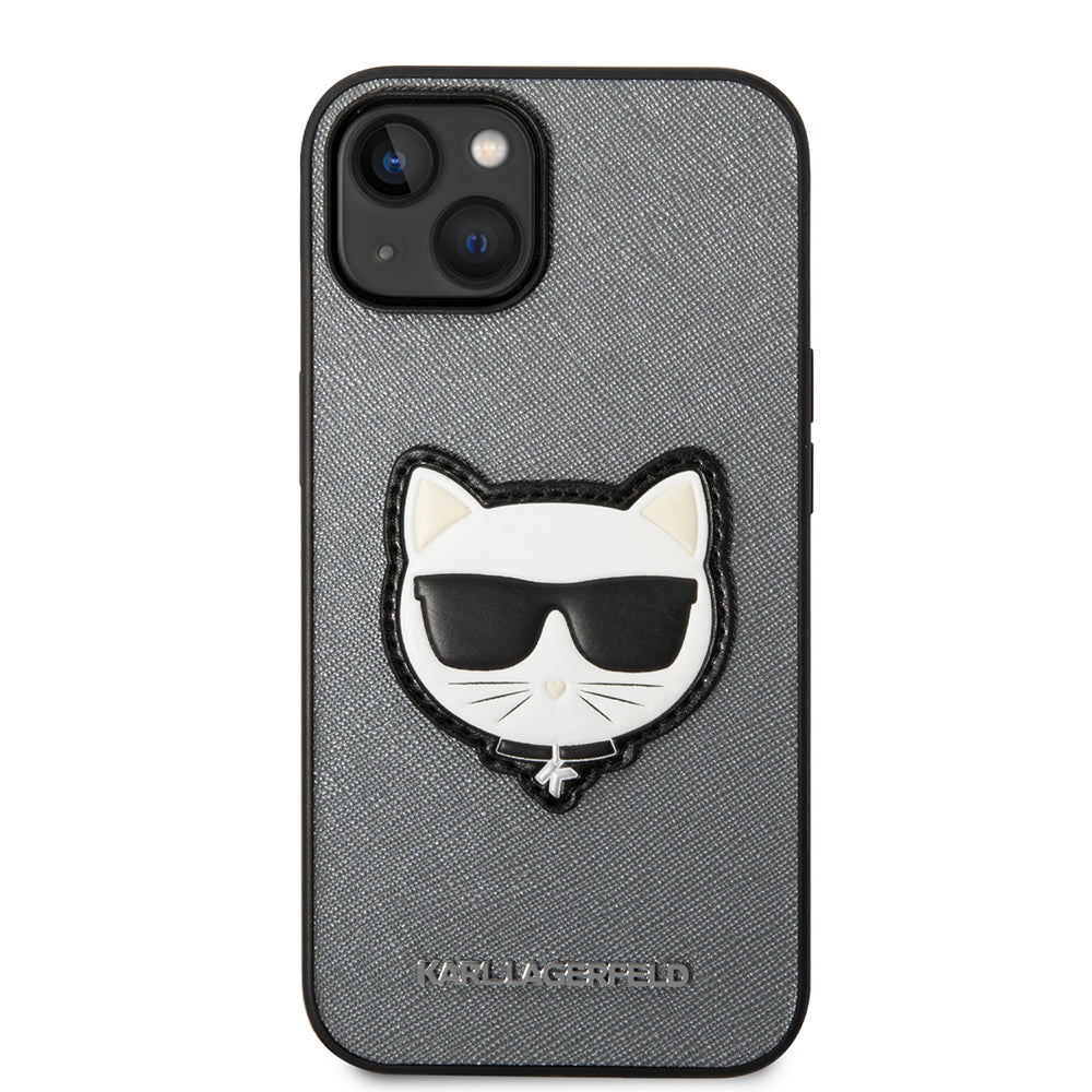 Case for Apple iPhone 14 Plus, Karl Lagerfeld, Saffiano Choupette's Head, Silver
