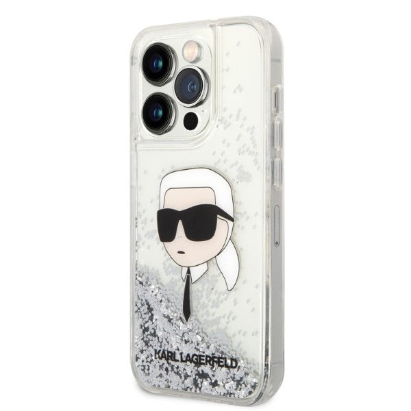 Case for Apple iPhone 14 Pro, Karl Lagerfeld, Glitter Karl's Head, Silver