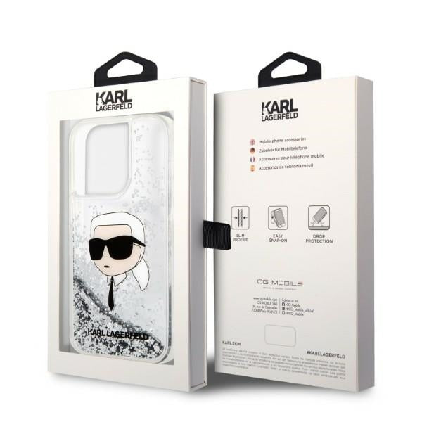 Case for Apple iPhone 14 Pro, Karl Lagerfeld, Glitter Karl's Head, Silver