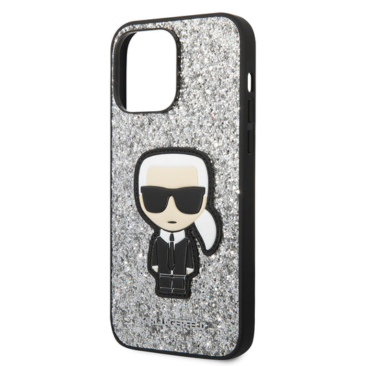 Case for Apple iPhone 14 Pro Max, Karl Lagerfeld, Glitter Flakes Ikonik Karl, Silver