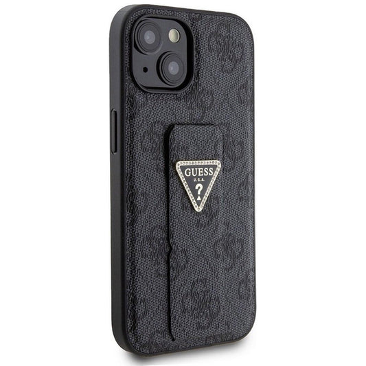 Case for Apple iPhone 15, Guess, Grip Stand 4G Triangle Strass, Black