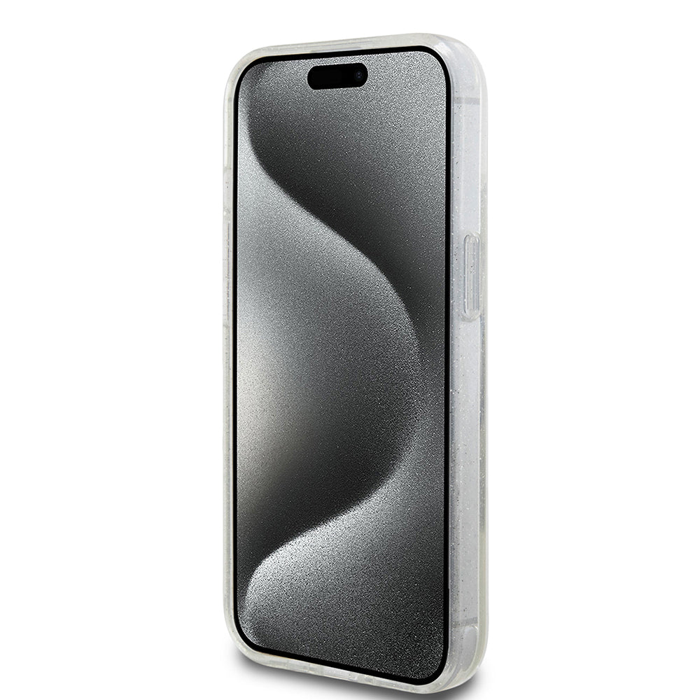 Case for Apple iPhone 15, Guess, Liquid Glitter Gold Stripes, Transparent