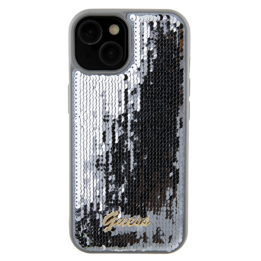 Case for Apple iPhone 15, Guess, Sequin Script Metal, Silver