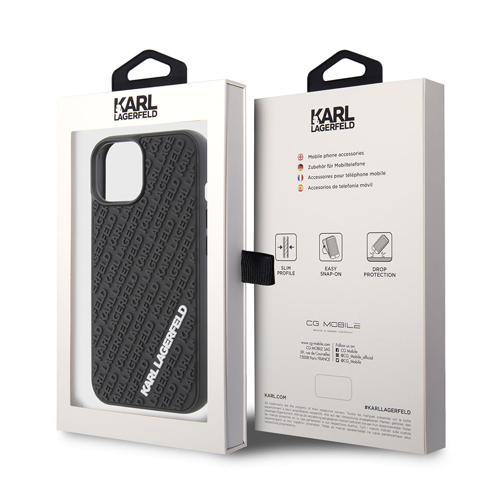 Case for Apple iPhone 15, Karl Lagerfeld, 3D Rubber Multi Logo, Black