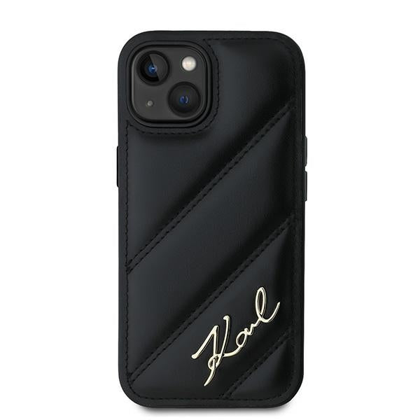 Case for Apple iPhone 15, Karl Lagerfeld, Diagonal Quilted Script, Black