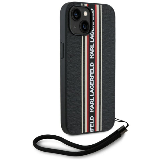 Case for Apple iPhone 15, Karl Lagerfeld, Saffiano Athleisure Stripes with Strap, Rosie