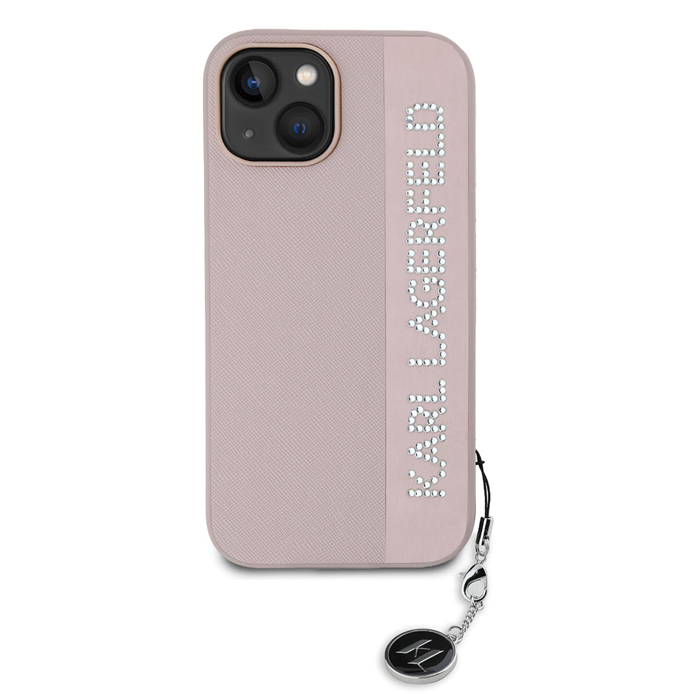 Case for Apple iPhone 15, Karl Lagerfeld, Saffiano Rhinestones & Charm, Pink