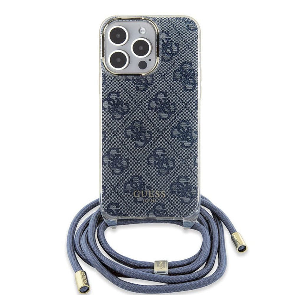 Case for Apple iPhone 15 Pro, Guess, Crossbody Cord 4G Print, Blue