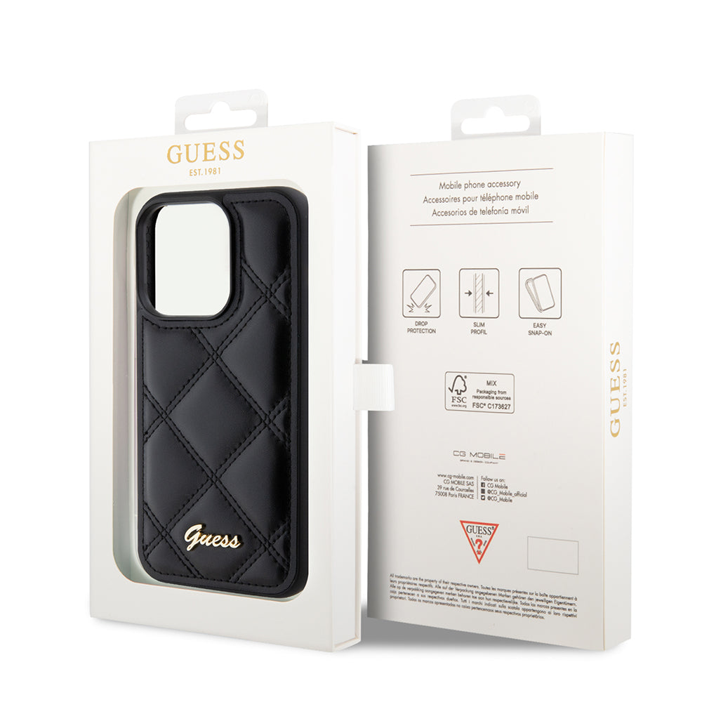 Case for Apple iPhone 15 Pro, Guess, Quilted Metal Logo, Black