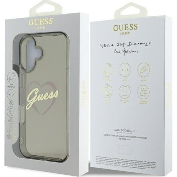 Case for Apple iPhone 16, Guess, IML Heart, Black