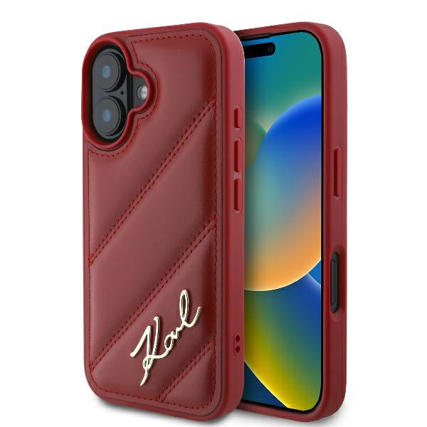 Case for Apple iPhone 16, Karl Lagerfeld, Diagonal Quilted Script, Pink