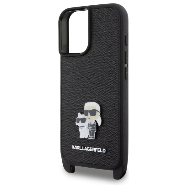 Case for Apple iPhone 16, Karl Lagerfeld, Saffiano Crossbody Metal Pin Karl & Choupette, White