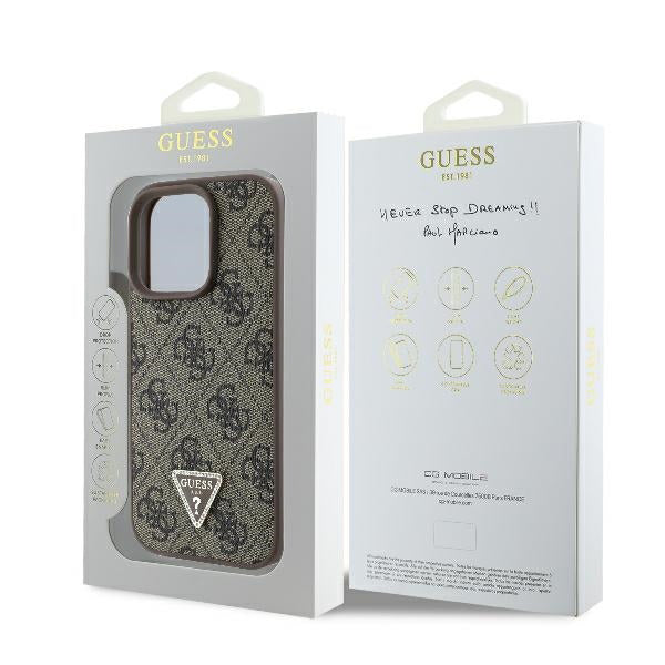 Case for Apple iPhone 16 Pro, Guess, 4G Triangle Strass, Brown