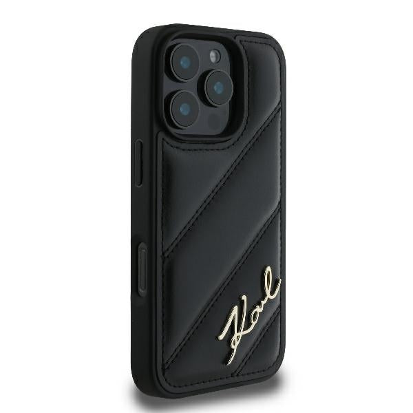 Case for Apple iPhone 16 Pro, Karl Lagerfeld, Diagonal Quilted Script, Black
