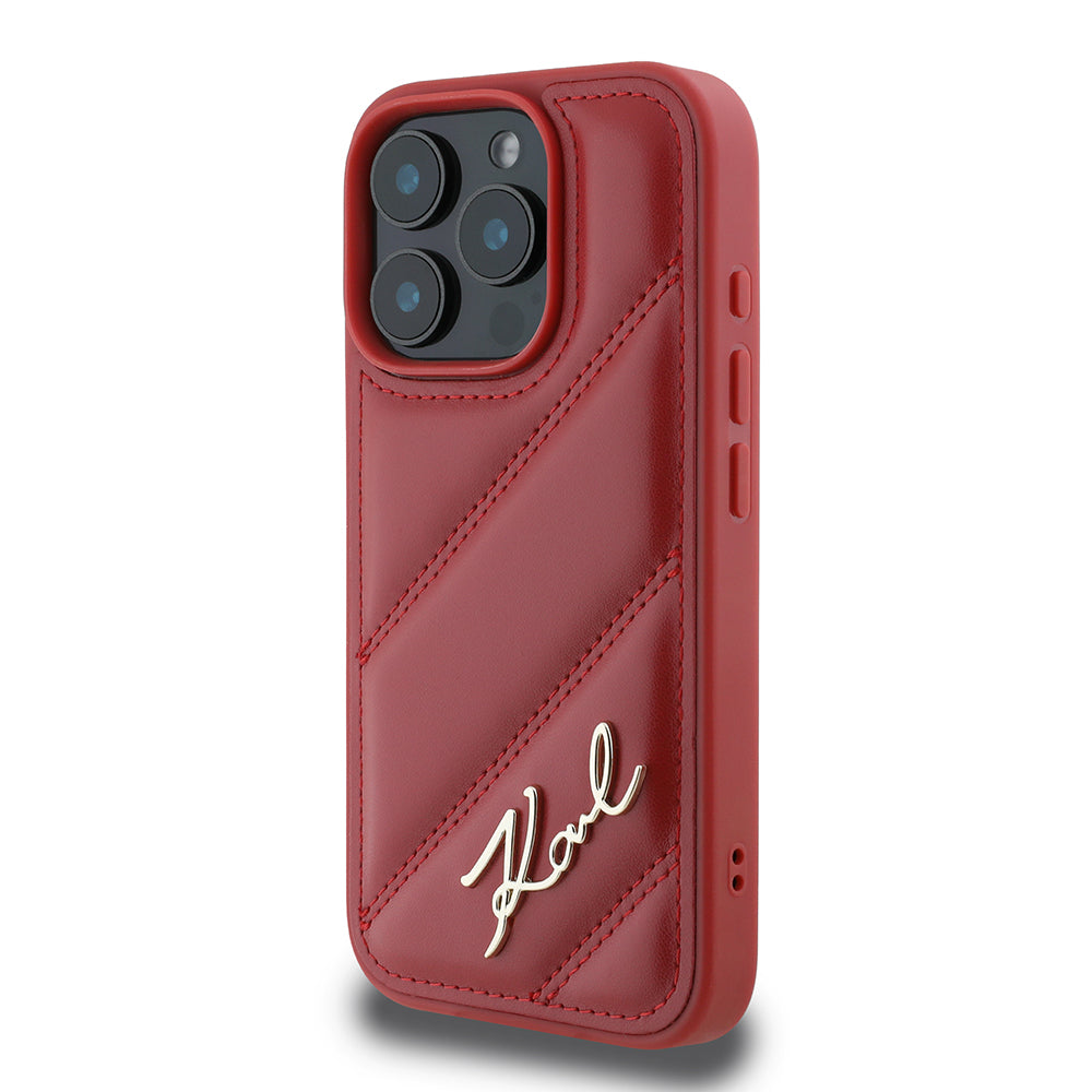 Case for Apple iPhone 16 Pro, Karl Lagerfeld, Diagonal Quilted Script, Pink