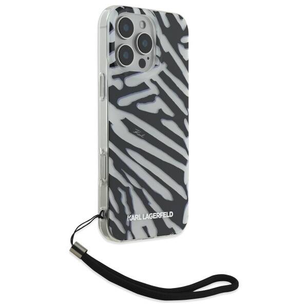 Case for Apple iPhone 16 Pro, Karl Lagerfeld, IML Luxury Zebra Pattern with Strap, Black