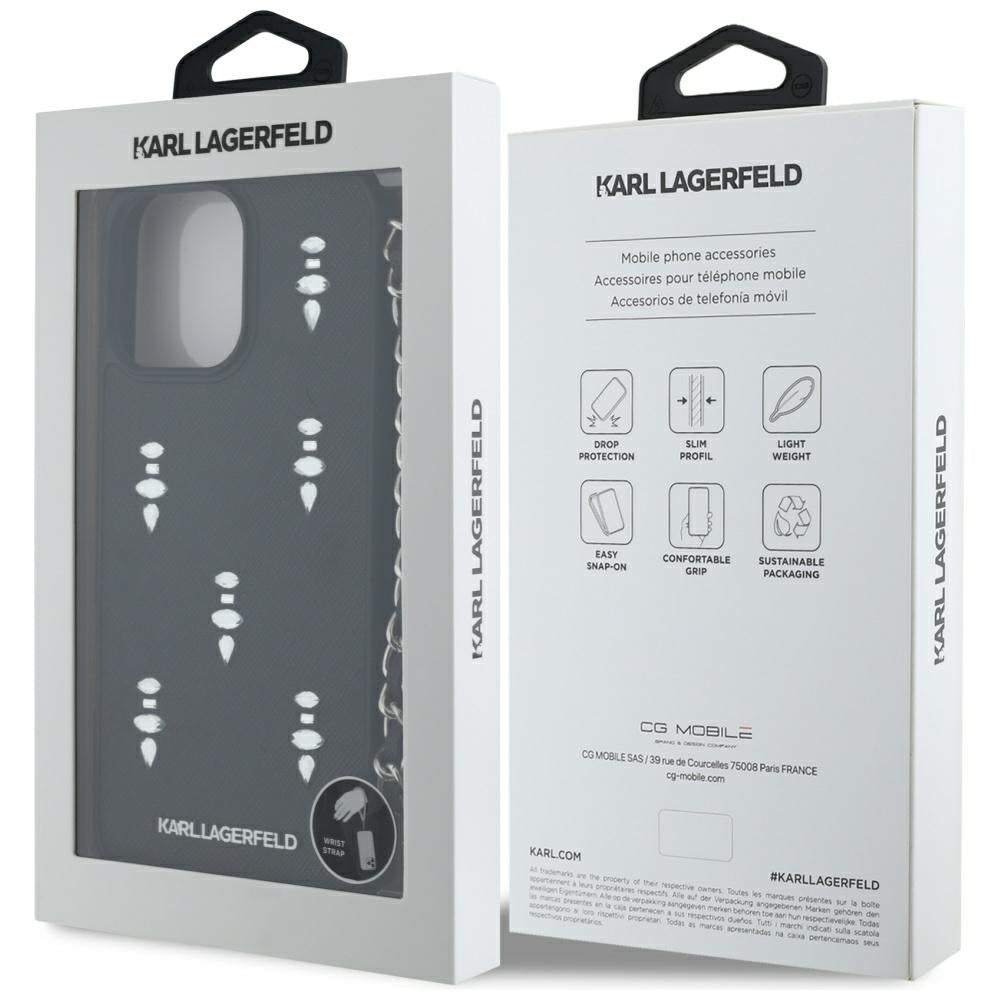 Case for Apple iPhone 16 Pro, Karl Lagerfeld, Saffiano Crystals & Charm, Black