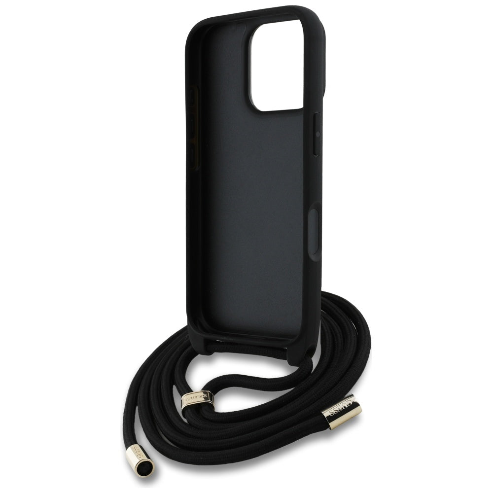 Case for Apple iPhone 16 Pro Max, Guess, 4G CBDY Big Logo with Cord Strap, Black
