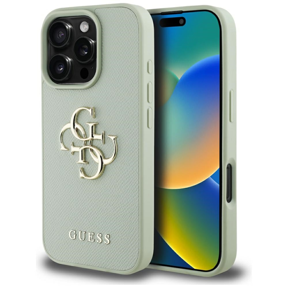 Case for Apple iPhone 16 Pro Max, Guess, Grained Big 4G Logo Small Classic Logo, Green