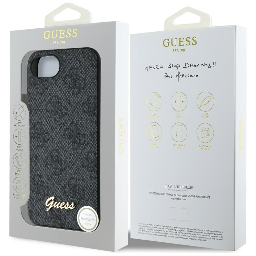Case for Apple iPhone 17e / 16e, Guess, 4G Script Logo, Black