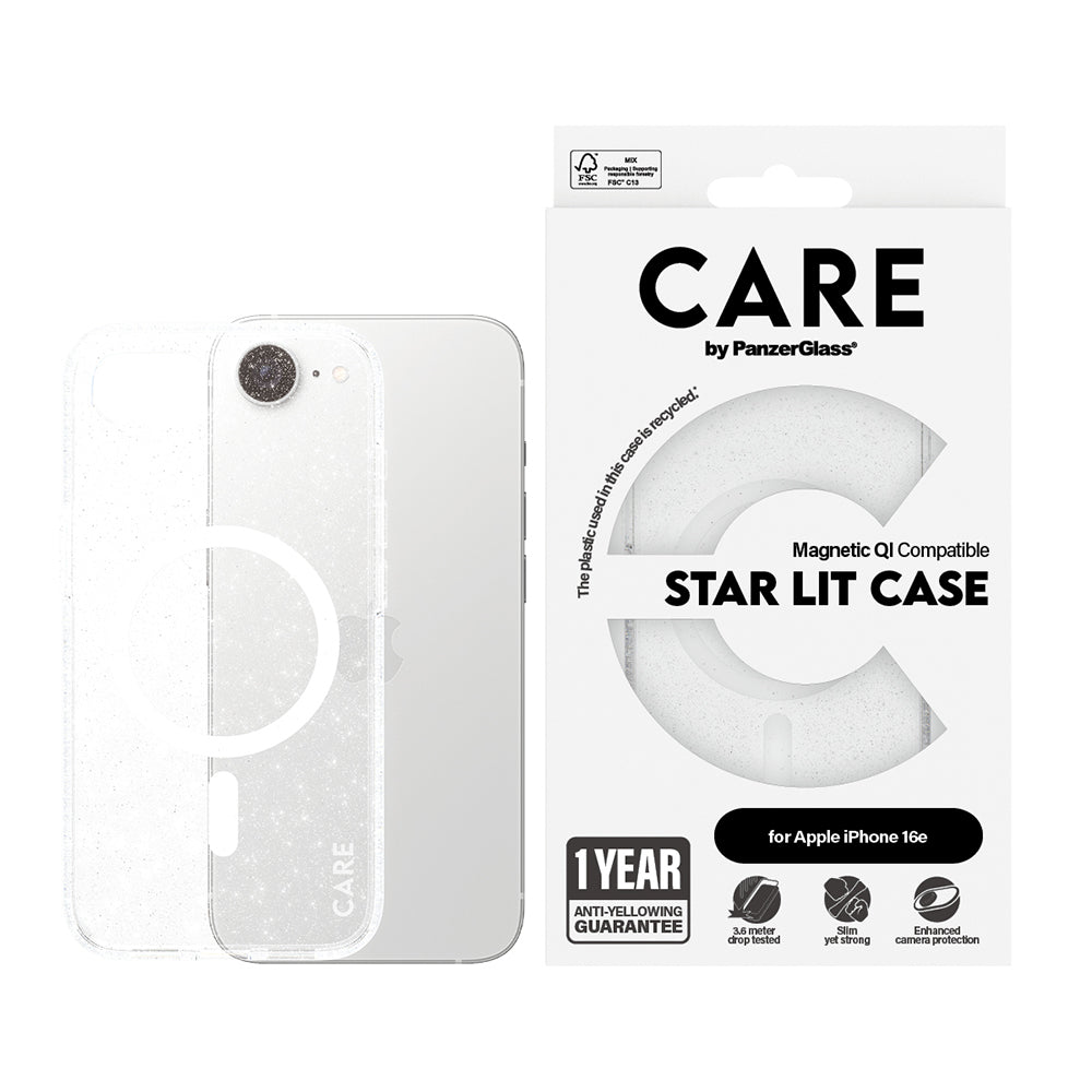 Case for Apple iPhone 17e / 16e, PanzerGlass, Urban Combat Star Lit Care, White Transparent