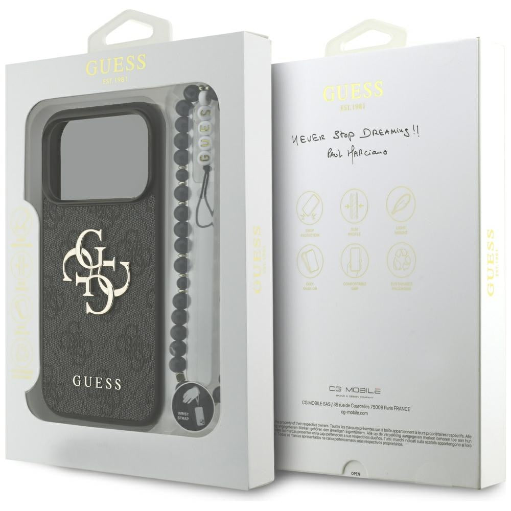 Case for Apple iPhone 17 Pro, Guess, 4G Classic Logo with Strap, Black