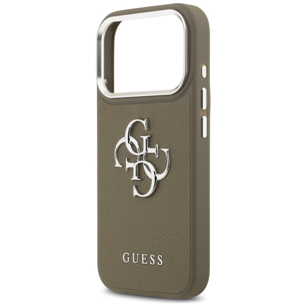 Case for Apple iPhone 17 Pro, Guess, 4G Grained Big And Classic Logo, Silver Brown