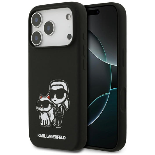 Case for Apple iPhone 17 Pro, Karl Lagerfeld, Sketch and Logo Karl & Choupette, Black