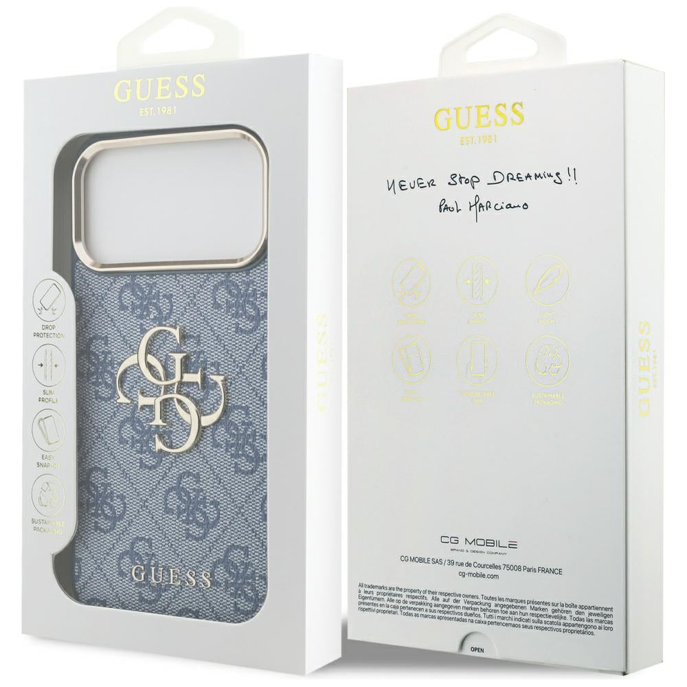 Case for Apple iPhone 17 Pro Max, Guess, Big 4G Logo Classic, Golden Blue