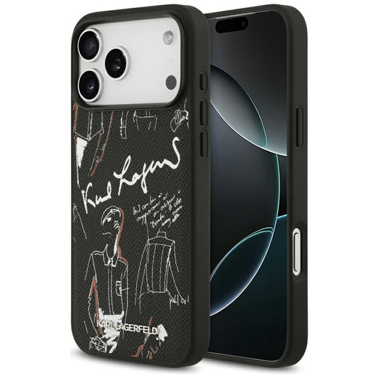 Case for Apple iPhone 17 Pro Max, Karl Lagerfeld, Grained Pattern Logo, Black