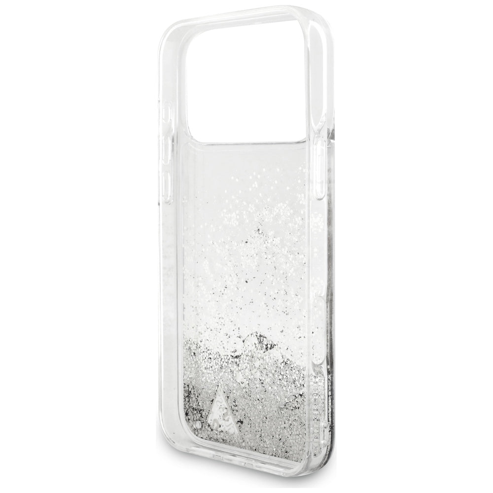 Case for Apple iPhone 18 Pro / 17 Pro, Guess, Liquid Glitter Charms, Silver