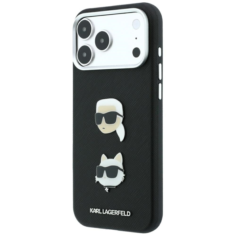 Case for Apple iPhone 18 Pro / 17 Pro, Karl Lagerfeld, Saffiano with Karl & Choupette Head's Pin and Logo, Black