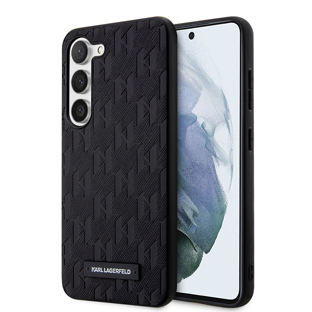 Case for Samsung Galaxy S23 S911, Karl Lagerfeld, Saffiano Monogram Metal Logo, Black
