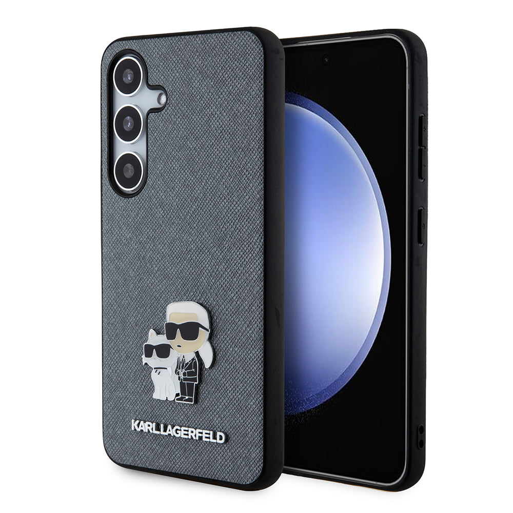 Case for Samsung Galaxy S24 S921, Karl Lagerfeld, Saffiano Karl & Choupette Metal, Grey