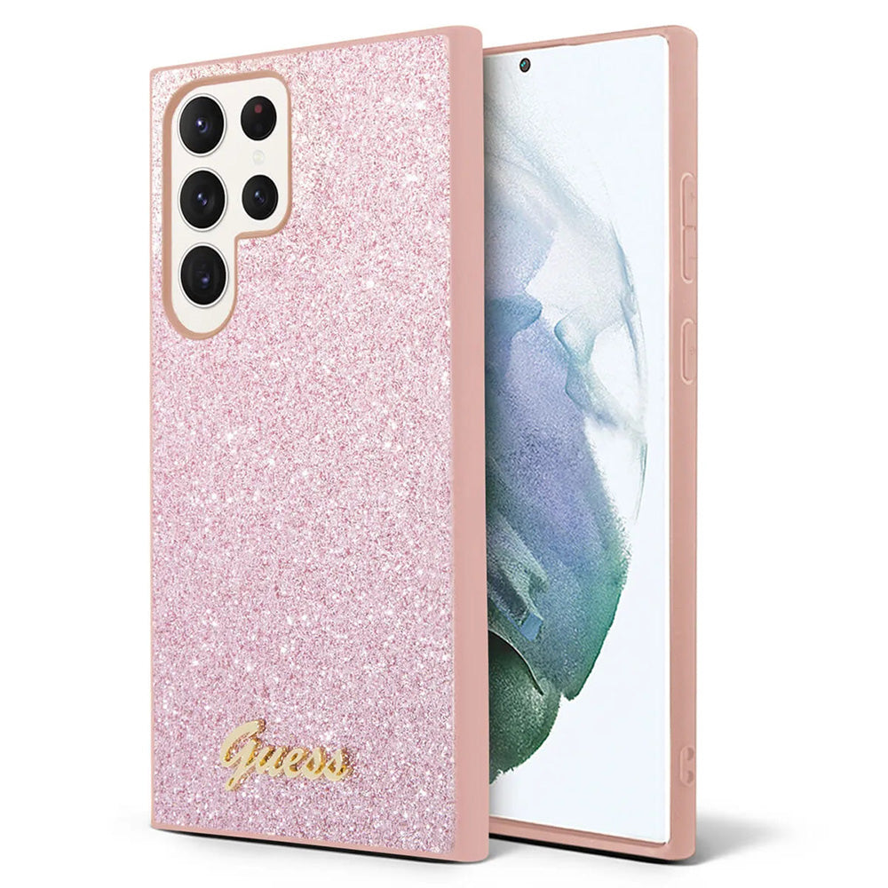 Case for Samsung Galaxy S24 Ultra S928, Guess, Glitter Script, Pink