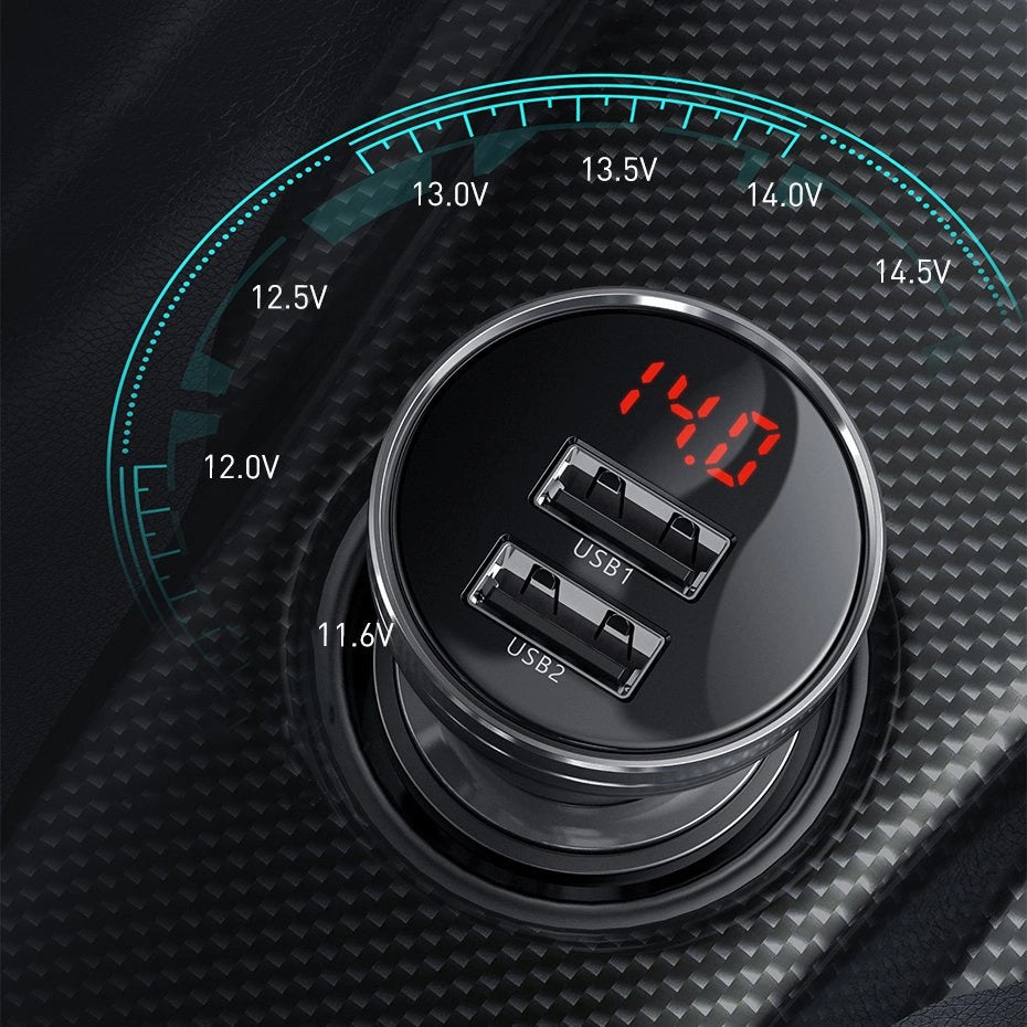 Baseus Digital Display Car Charger, 24W, 2.4A, 2 x USB-A, Silver CCBX-0S CCBX-0S