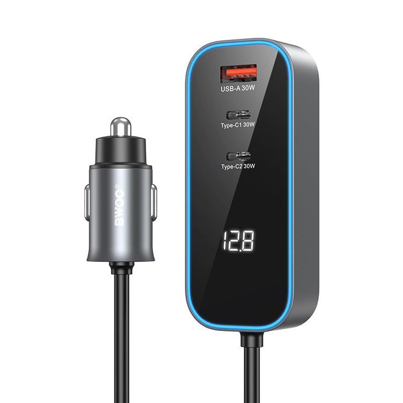 BWOO CC107 Car Charger Display, 120W, 3A, 2 x USB-A - 2 x USB-C, Black