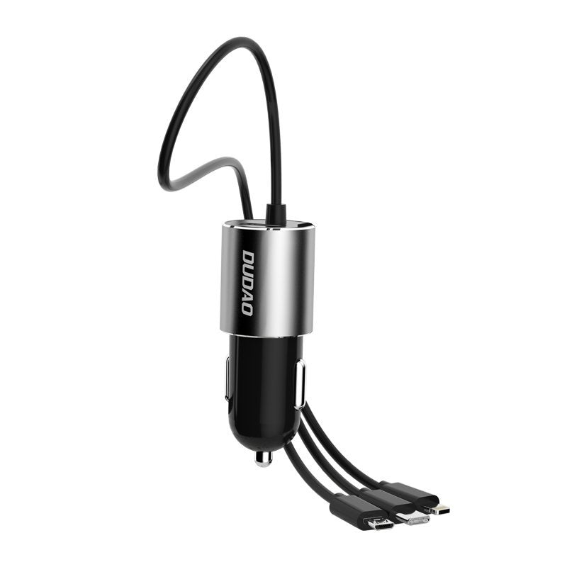 Car Charger With Lightning / microUSB / USB-C Cable Dudao R5ProN, 17W, 3.4A, 1 x USB-A, Black