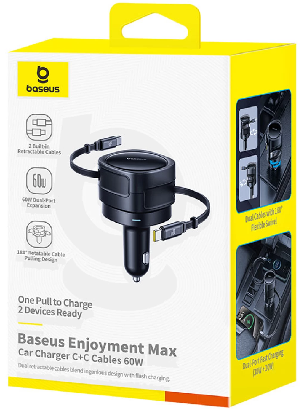Baseus Enjoyment Max Car Charger with USB-C Cable, 60W, Black C00035507121-01