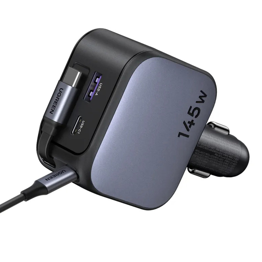 UGREEN EC604 (55910B) Nexode Car Charger with USB-C Cable, 145W, 1 x USB-A - 2 x USB-C, Black