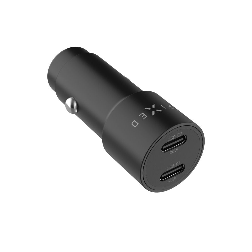 Fixed Auto Charger, 65W, 3A, 2 x USB-C, Black