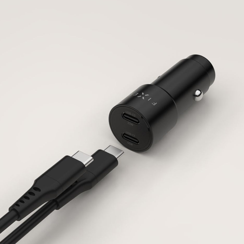 Fixed Auto Charger, 65W, 3A, 2 x USB-C, Black