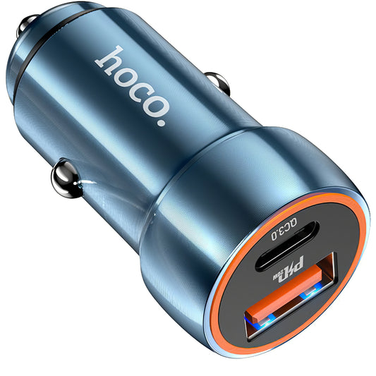 HOCO Z46A Car Charger, 20W, 3A, 1 x USB-A - 1 x USB-C, Blue