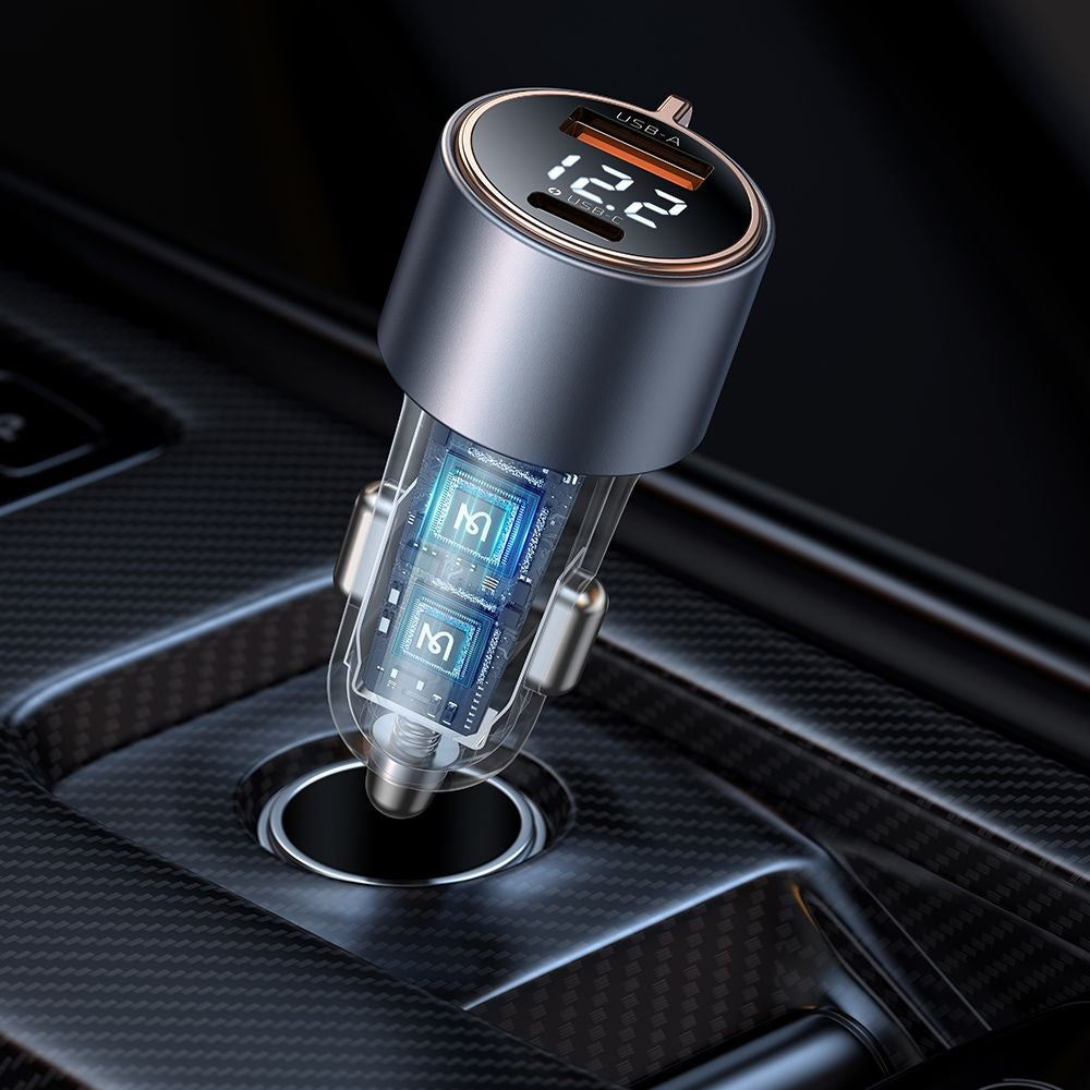 McDodo CC-3690 Venus Display Car Charger, 75W, 3A, 1 x USB-A - 1 x USB-C, Black