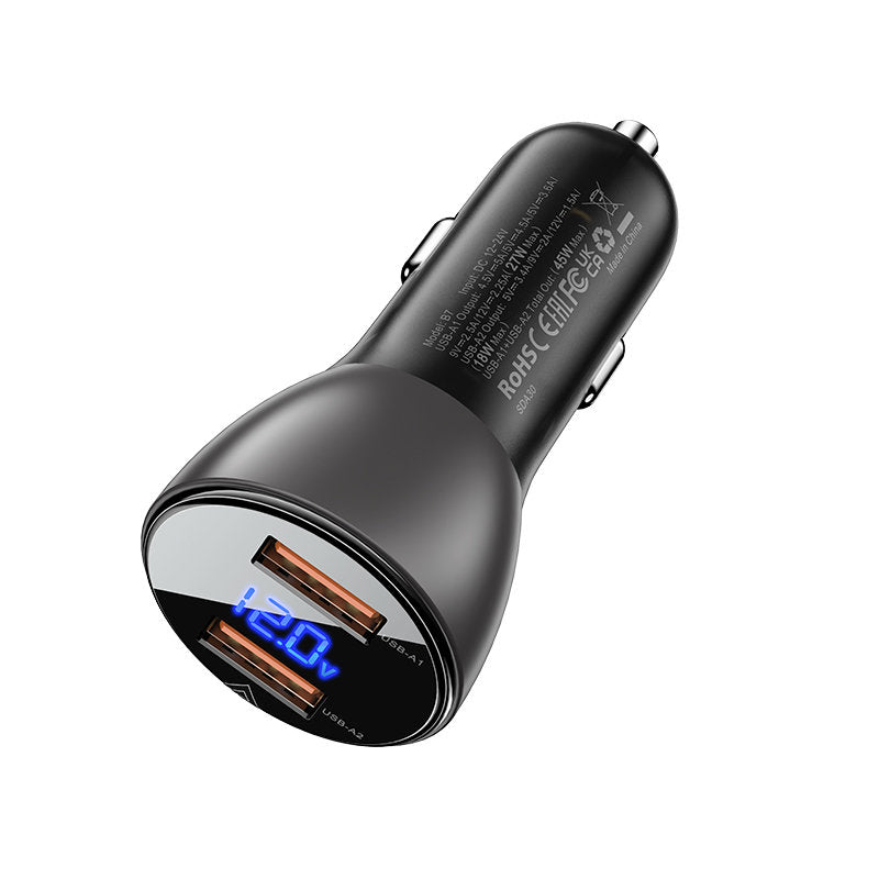 Car Charger Acefast B7, 45W, 4.5A, 2 x USB-A, Black