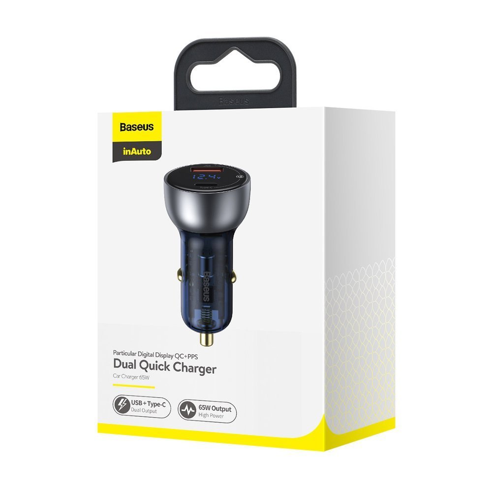 Baseus Car Charger, 65W, 5A, 1 x USB-A - 1 x USB-C, Gray CCKX-C0A